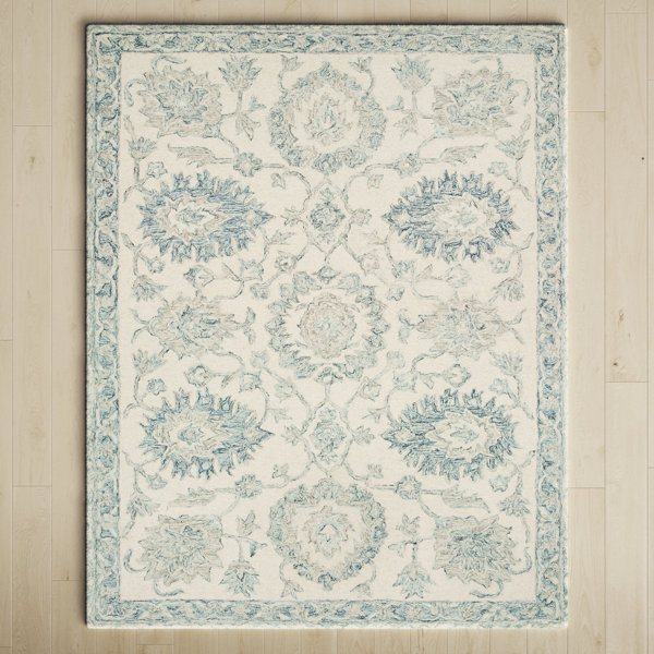 Aden Handmade Wool Ivory/Blue Rug & Reviews Birch Lane